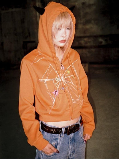 Crackle Print Pointed Short Sweatshirt Jacket【s0000004815】