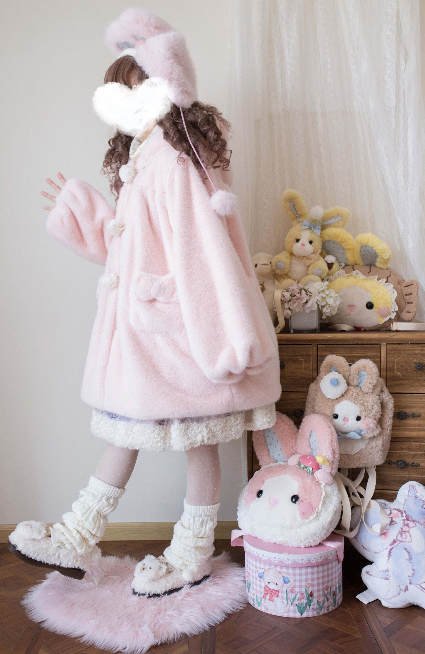 MIST - Cream Cheese - Winter Kawaii Lolita Overcoat Thickened Hooded Loose Outwear
