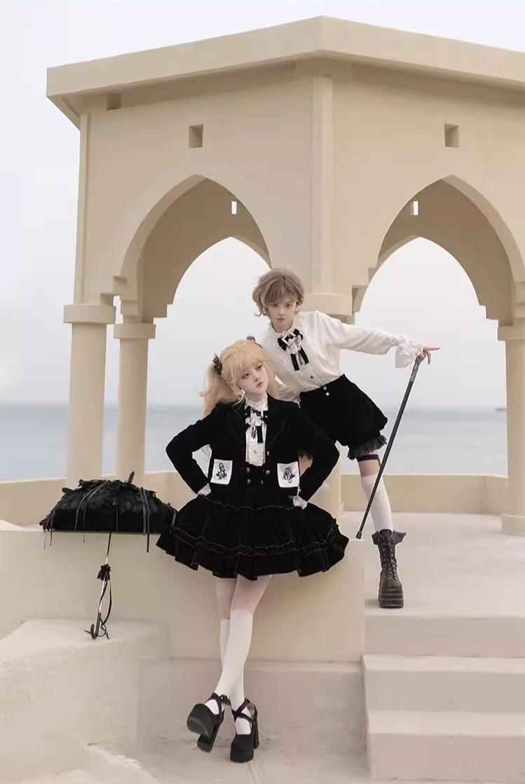 CastleToo - Erosion Heart F-Type - Ouji Lolita Suit Black Velvet Shorts and Skirt