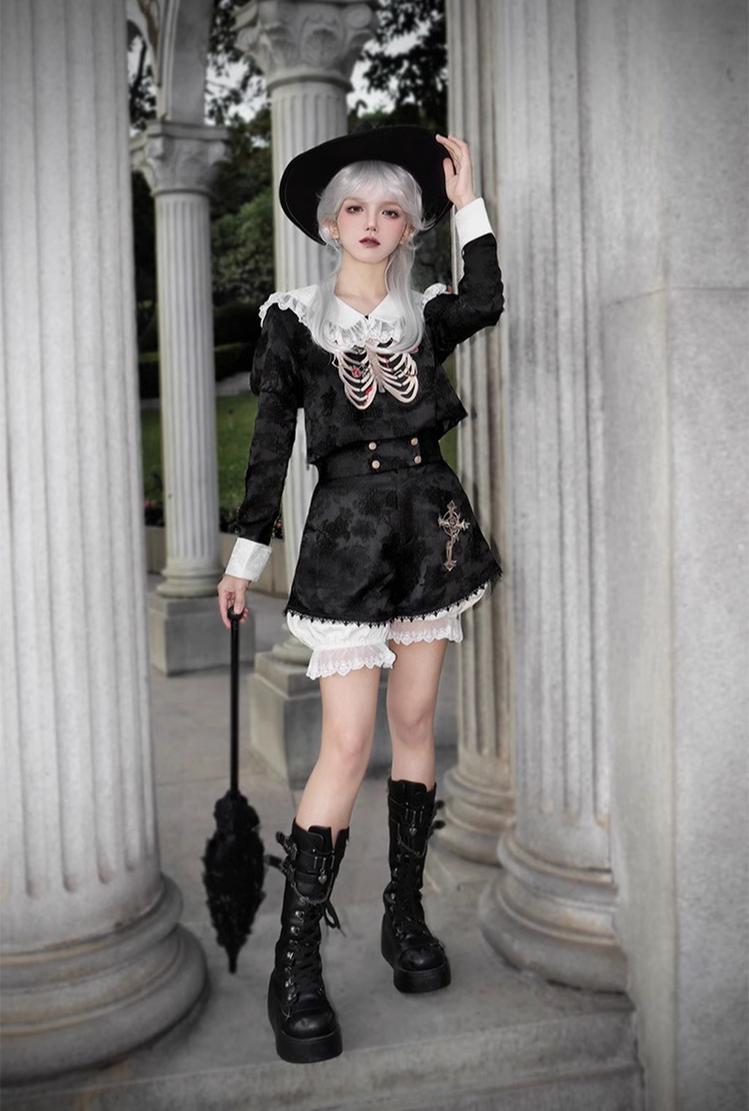 CastleToo - Crossbone - Ouji Lolita Shorts Suit Gothic Lolita Top and Blouse
