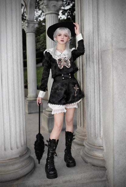 CastleToo - Crossbone - Ouji Lolita Shorts Suit Gothic Lolita Top and Blouse