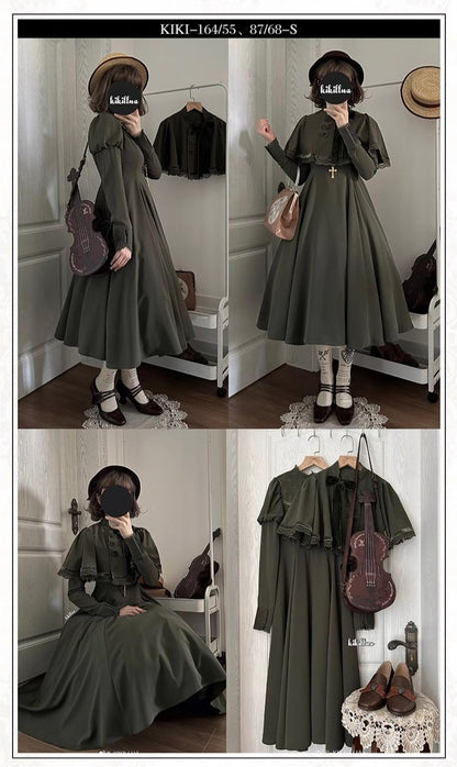 KINOKOKO - Aslan Blessings - Classic Lolita OP Seven-panel Slim Fit Dress with Cape