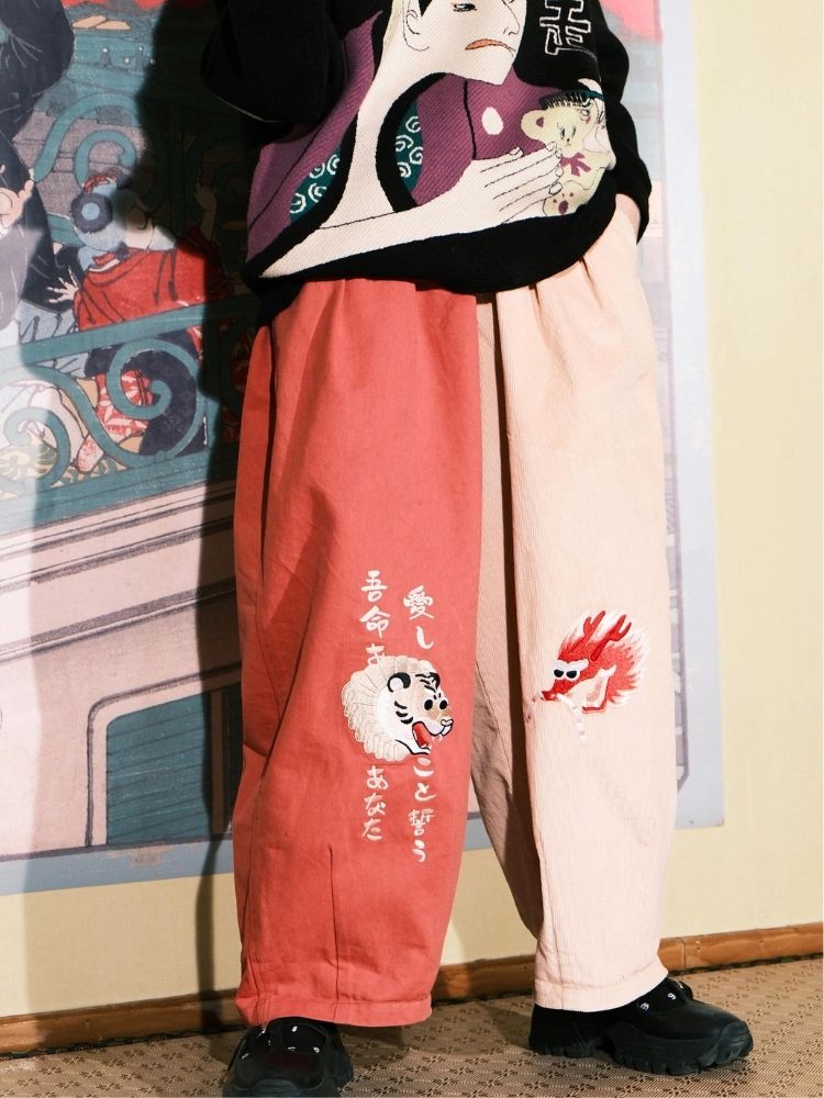 Two-color stitching wide-leg pants【s0000003617】