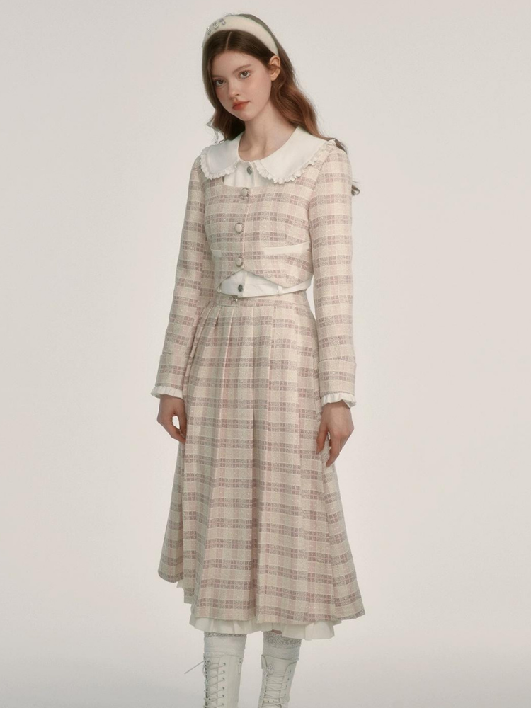 Fragrance Style Plaid Pleated Skirt Suit【s0000003452】