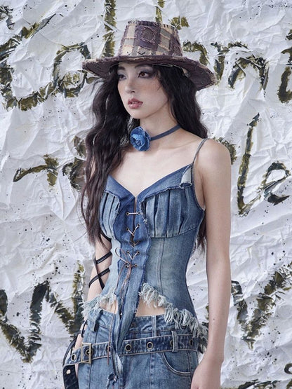 Suspenders sexy strap denim tube top【s0000003024】