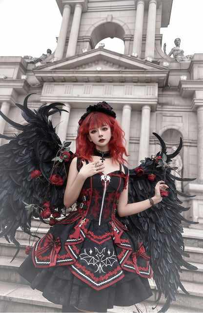 OCELOT - Dark Bat Motion - Gothic Lolita JSK Black Red Goth Jumper Dress