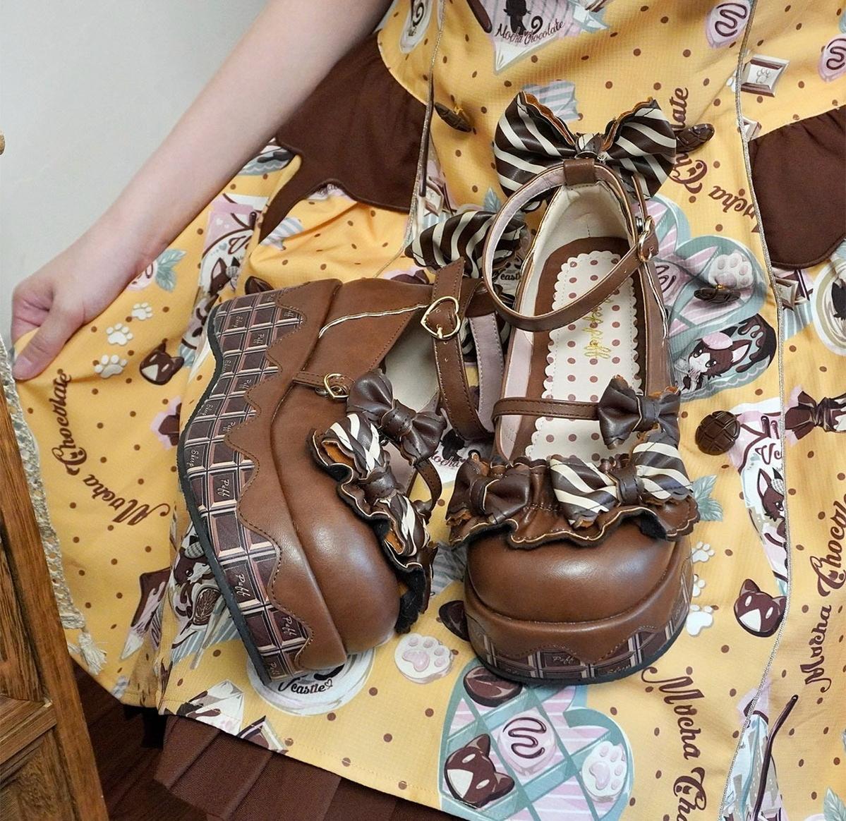 Sheep Puff - Chocolate Sponge Cake - Sweet Lolita Thick-Sole Shoes with Printed Platform