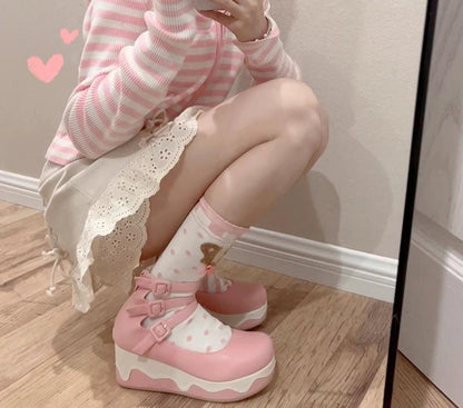 Momo - Bear Birthday Party - Kwaii Lolita Shoes Round Toe Platform Shoes