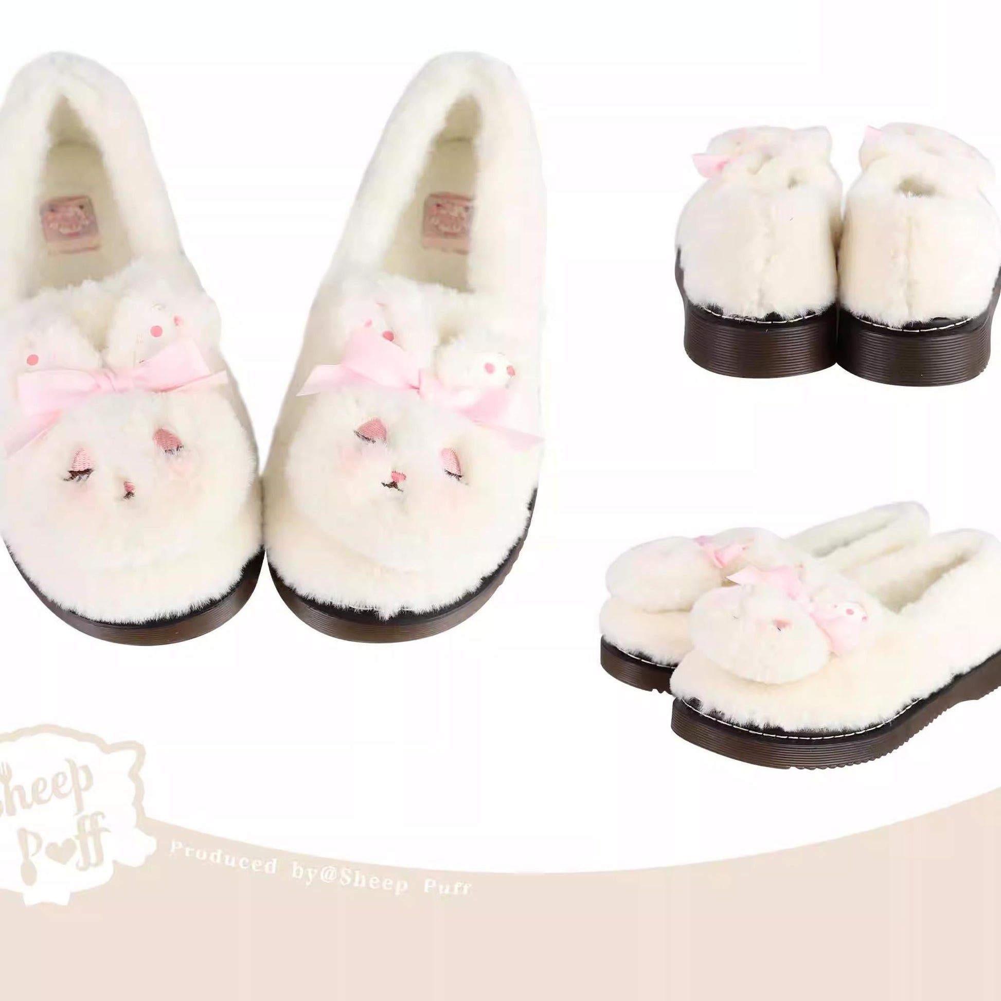 Sheep Puff - Rabbit Fur - Sweet Lolita Shoes Plush Rabbit Winter Lolita Shoes