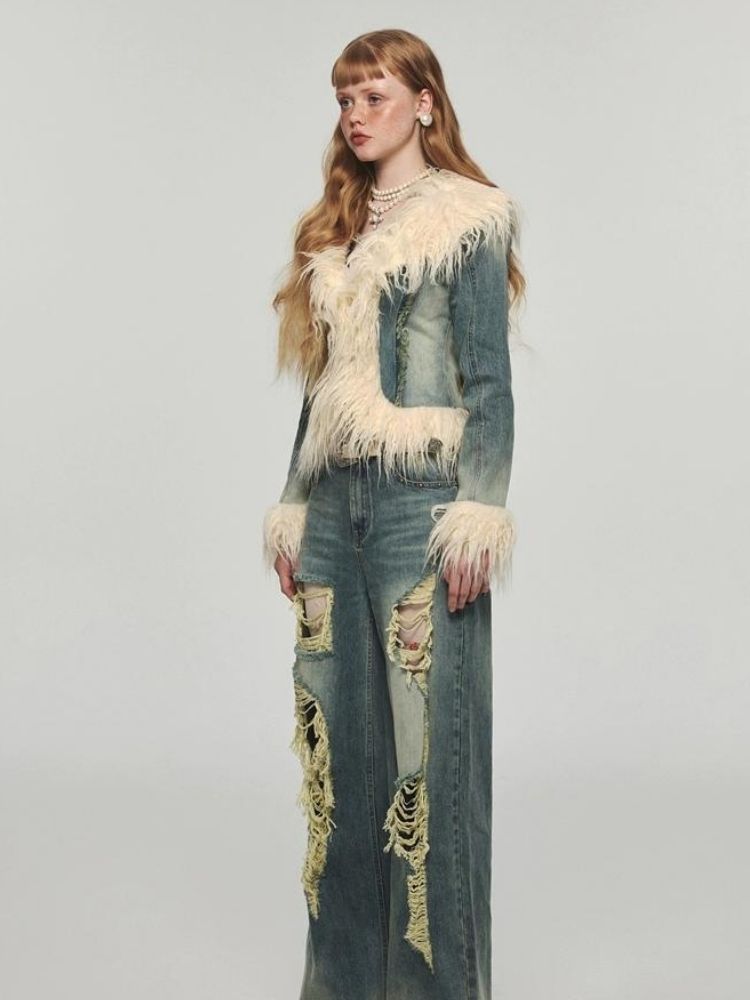 Retro damaged denim jacket【s0000004124】