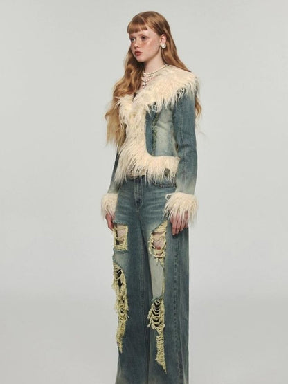 Retro damaged denim jacket【s0000004124】