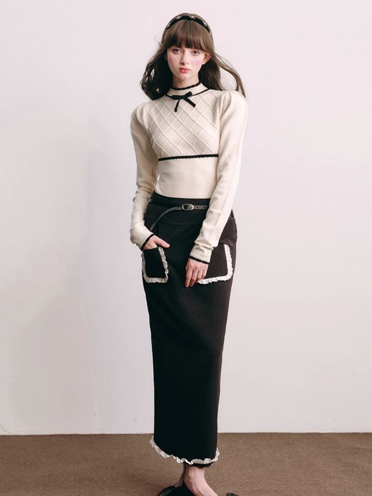 French Chambray Sweater Top Knit Bottoms【s0000004445】