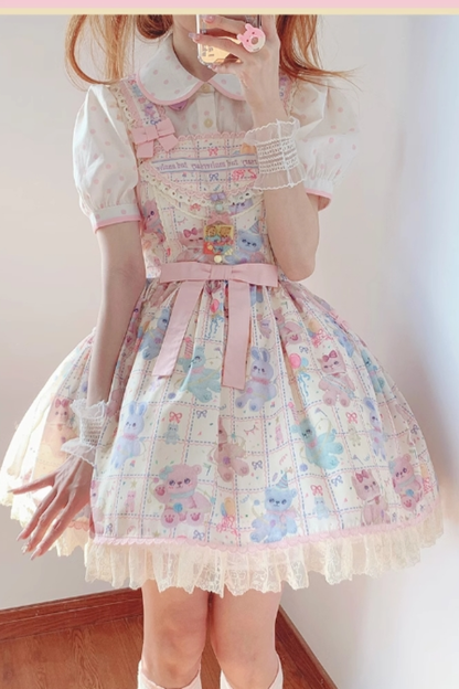 RichLolita - Starry Pudding Bear - Sweet Lolita Jumper Dress Printed OP Dress