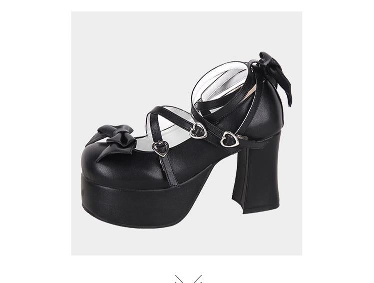 Angelic imprint - Maid Lolita Shoes High Heel Bow Round Toe Shoes