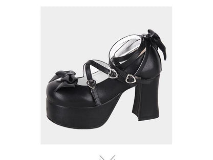 Angelic imprint - Maid Lolita Shoes High Heel Bow Round Toe Shoes