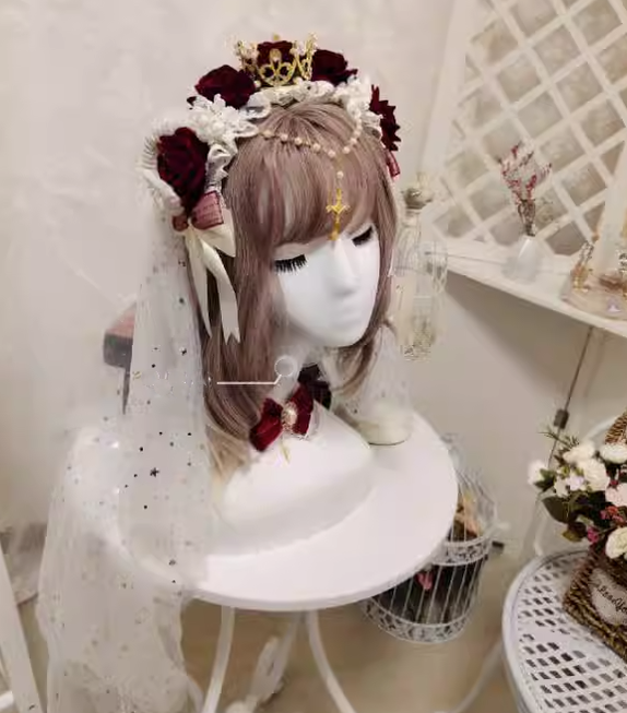 Yu Xixixi - Gothic Lolita Rose Crown KC with Veil Pendant Customized
