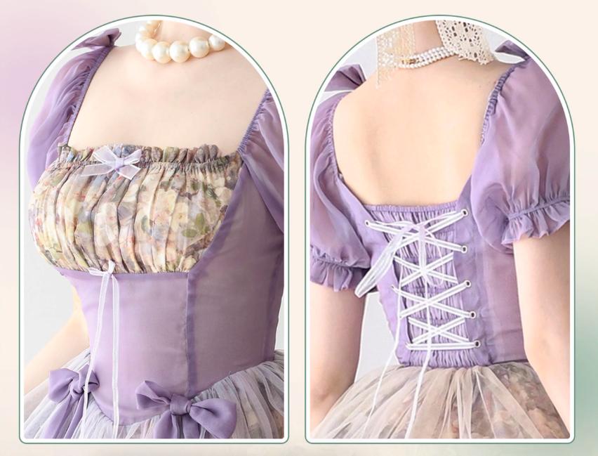 Cyan Lolita - Blooming Tree Shade - Elegant Lolita OP Oil Painting Print Bow Dress