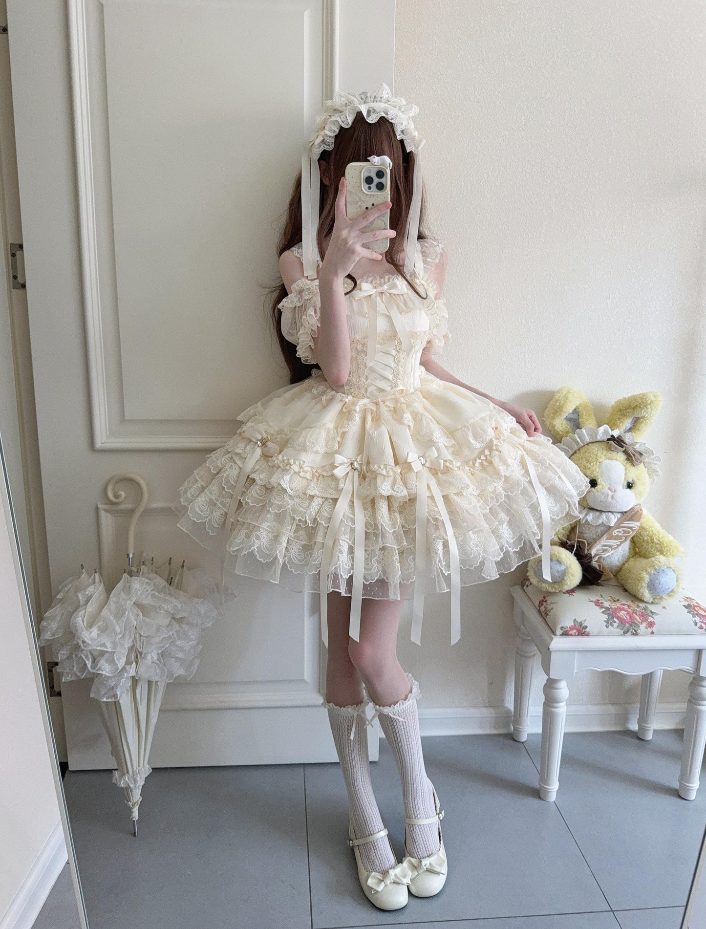 Sugar Girl - Ribbons of Love - Sweet Lolita JSK Dress, Tiered Ruffles