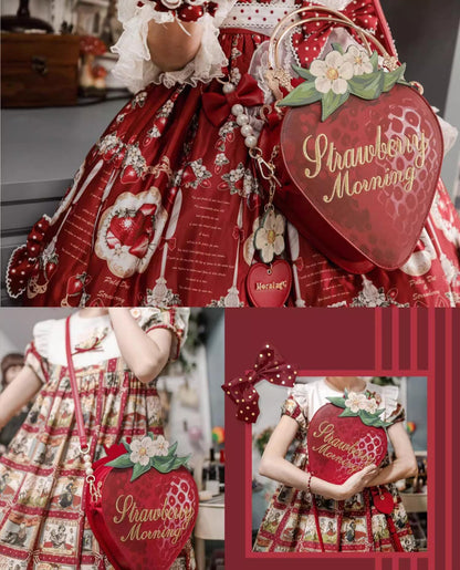 Morning Glory - A Strawberry - Sweet Lolita Crossbody Bag Strawberry Printed Handbag