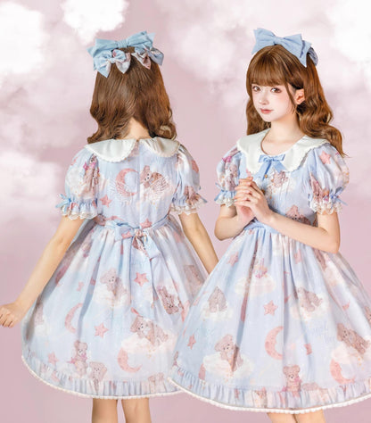 Polaris Lolita - Starry Wish Bear 2.0 - Kawaii Lolita OP Dress with Short Puffy Sleeves
