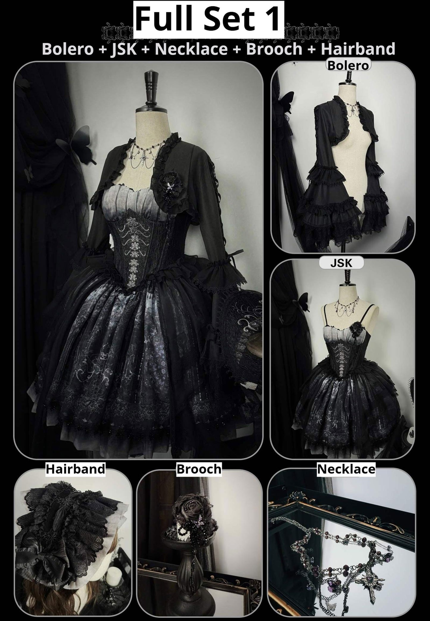 Susin Lolita - Bone-Eroded Butterfly - Gothic Lolita JSK & SK Set