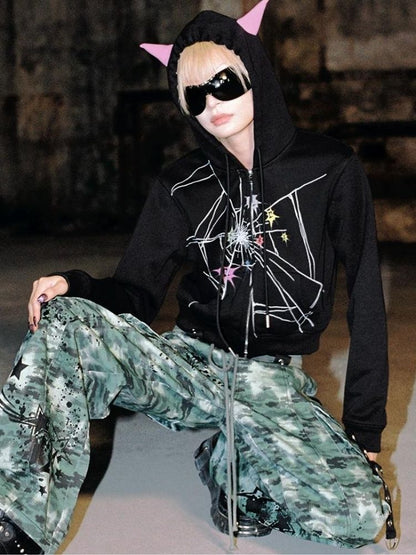 Crackle Print Pointed Short Sweatshirt Jacket【s0000004815】