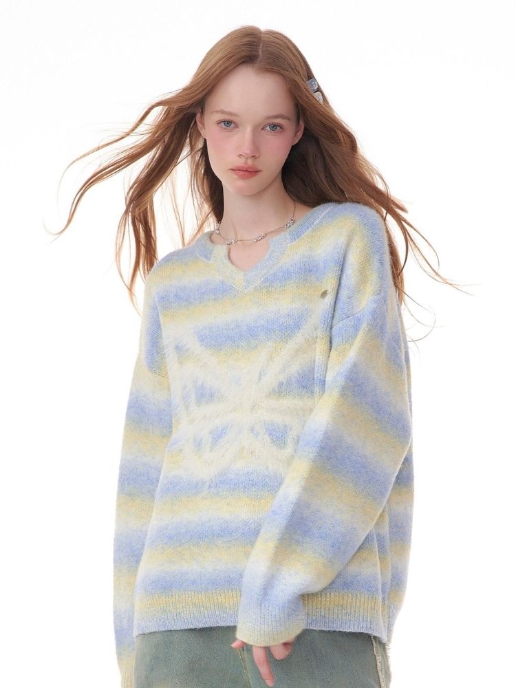 Striped Hairy Butterfly Thick Sweater【s0000006157】