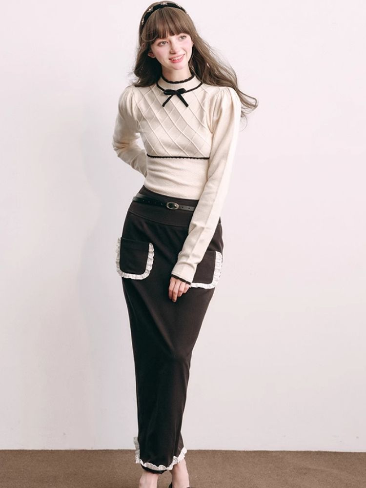 French Chambray Sweater Top Knit Bottoms【s0000004445】