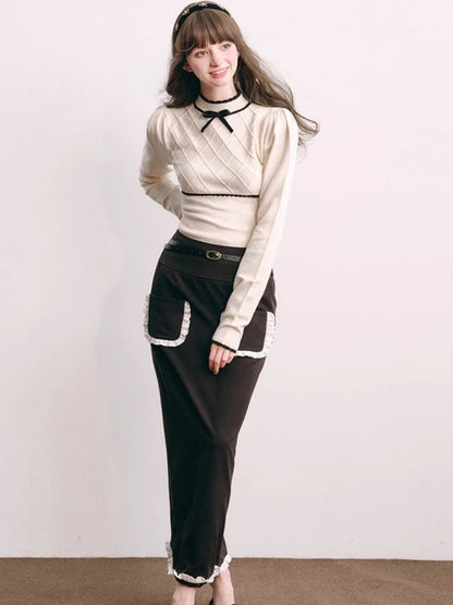 French Chambray Sweater Top Knit Bottoms【s0000004445】