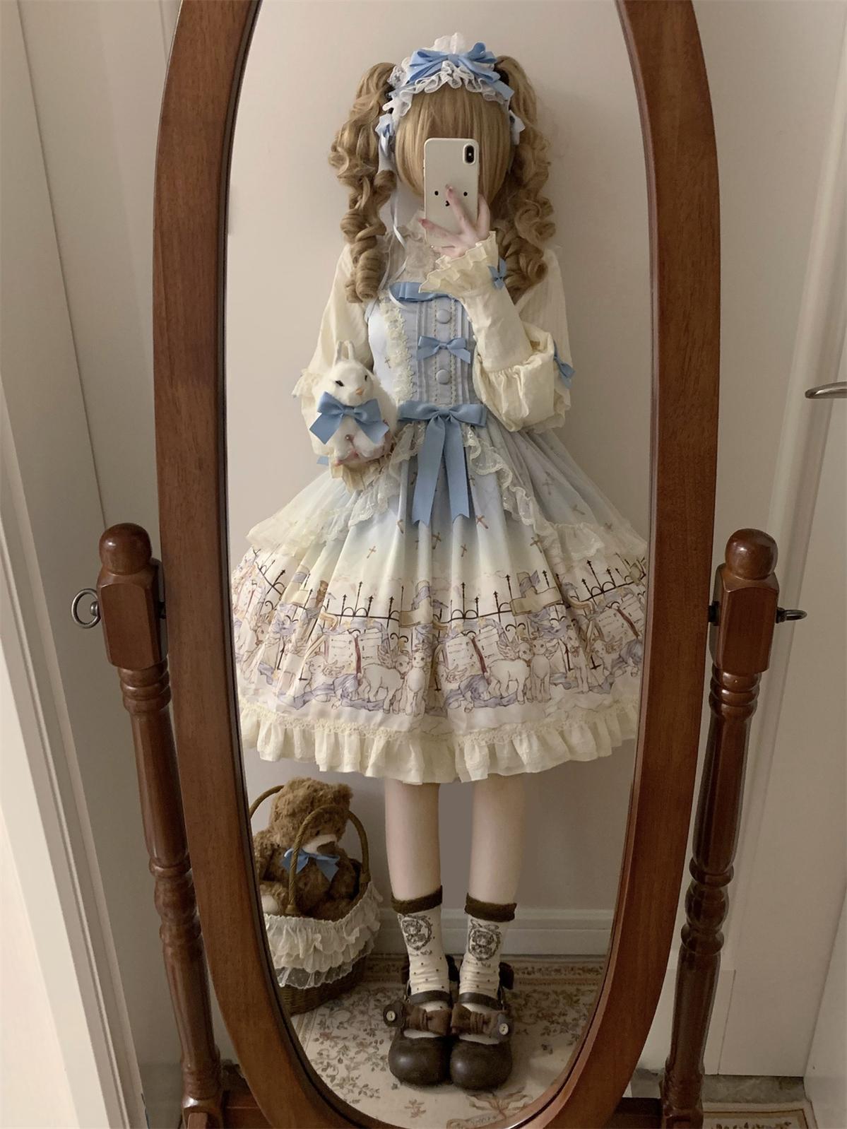 Uncle's Workshop - Angel Lamb - Kawaii Lolita Dress With Side Pockets, Lamb Print