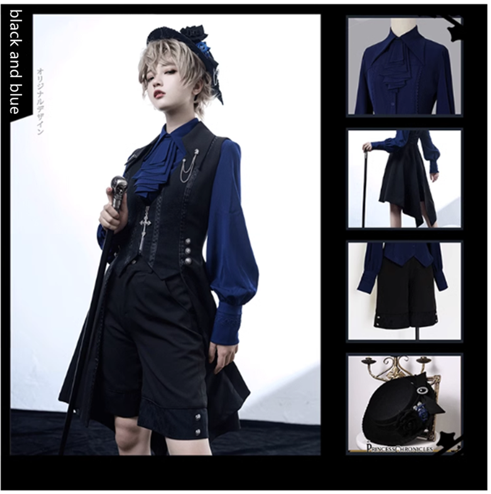 Princess Chronicles - Black and Blue - Ouji Lolita Casual Shorts
