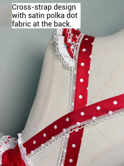 Shuang Sheng Xiao Xiong - Bite The Cake - Sweet Lolita Dress, Red & White Polka Dots