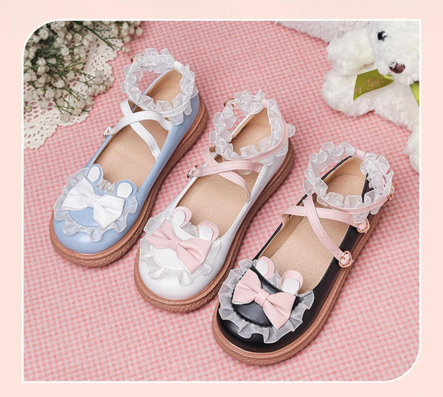 Yana - Sweet Bunny - Sweet Lolita Flat Shoes with Ear and Bow Decorations