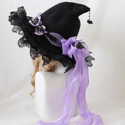 Xiaogui - Halloween Lolita Hat Devil Lace Woolen Witch Hat
