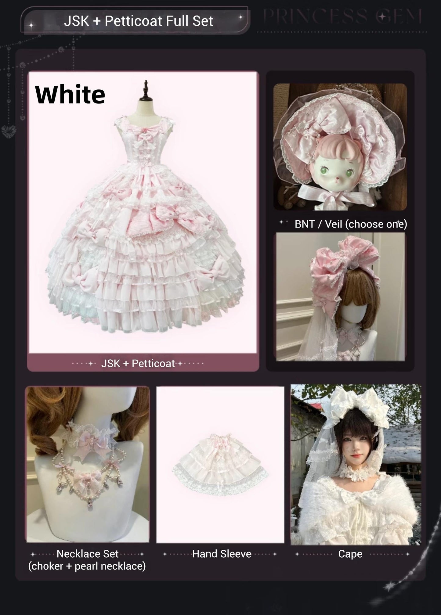 Mengfuzi - Gem Princess - Wedding Sweet Lolita JSK Dress Suit, Side Zipper