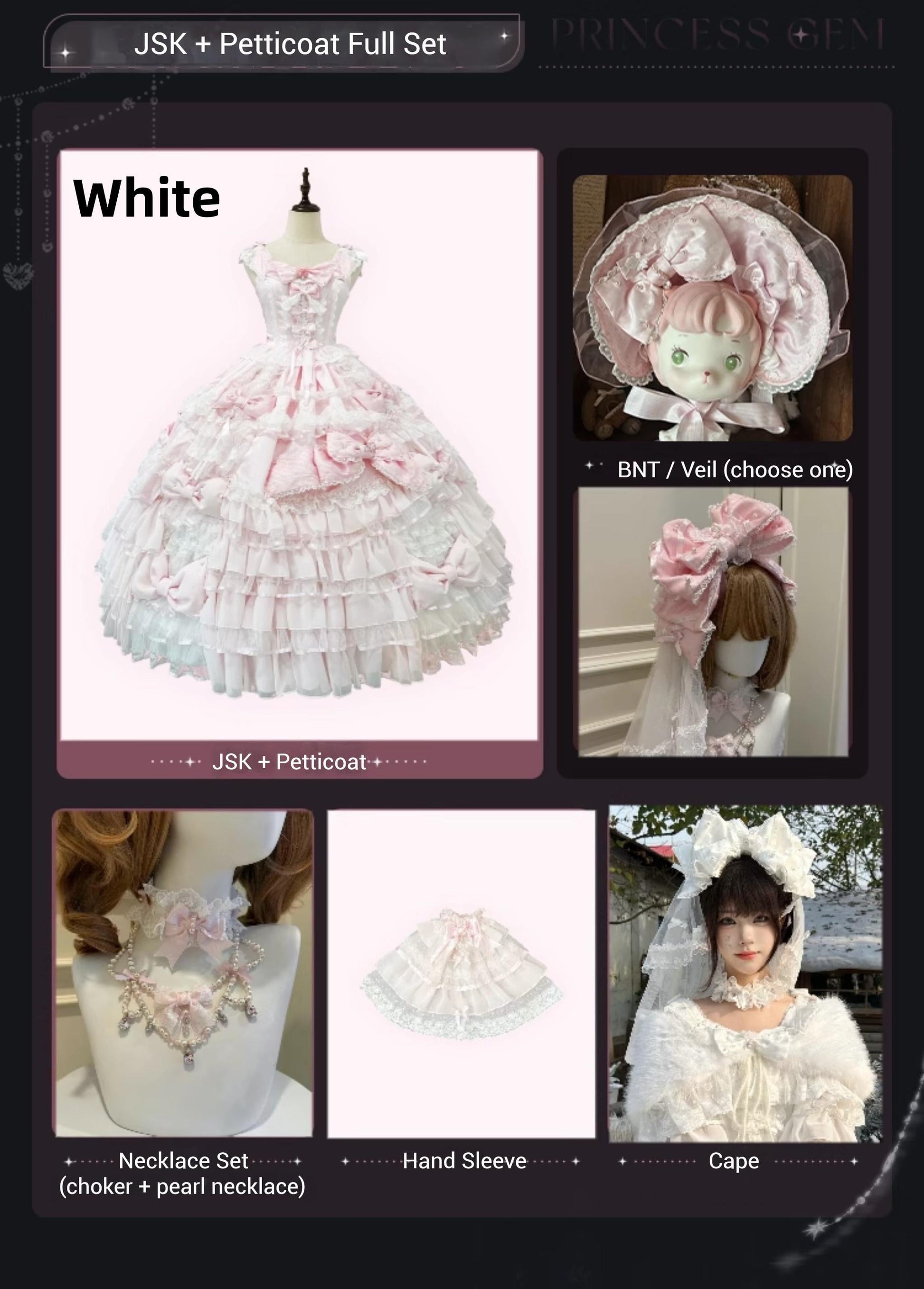 Mengfuzi - Gem Princess - Wedding Sweet Lolita JSK Dress Suit, Side Zipper