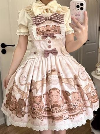 Akiyama Future Studio - Cute Lolita Salopette Dress Bear Print