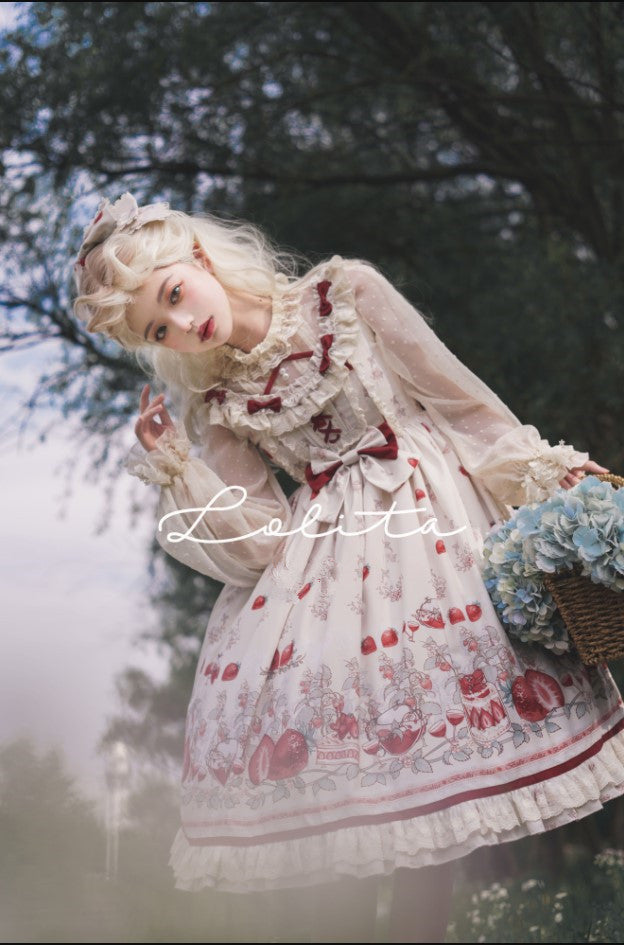 Bodhi Lolita - Strawberry Fruit Tea - Chiffon Long Sleeve Sweet Lolita Blouse