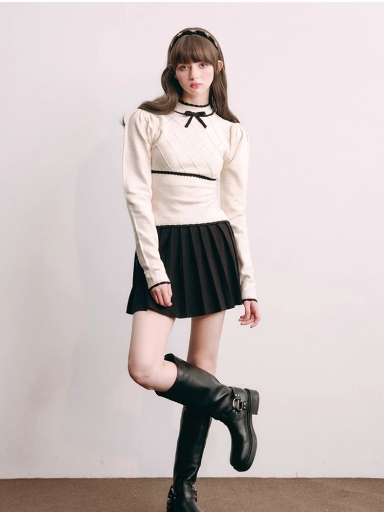 French Chambray Sweater Top Knit Bottoms【s0000004445】