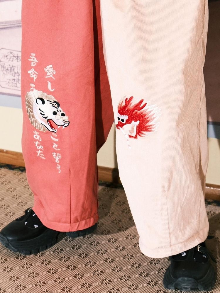 Two-color stitching wide-leg pants【s0000003617】