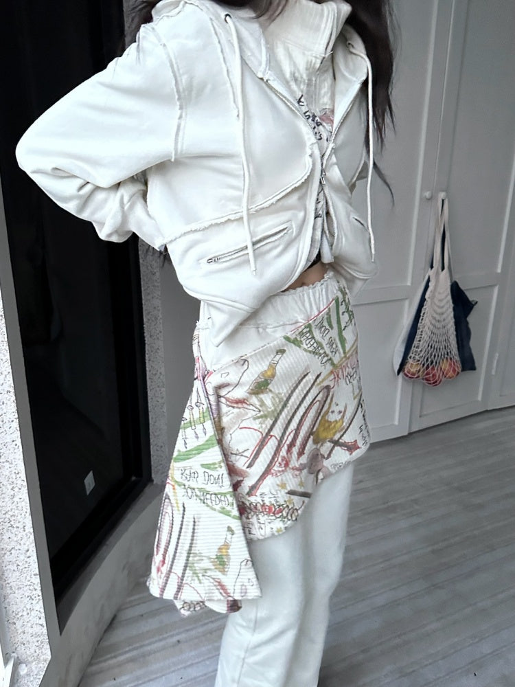 Graffiti Print Faux Two Piece Splicing Sweat Hoodie & Pants Set Up【s0000004158】