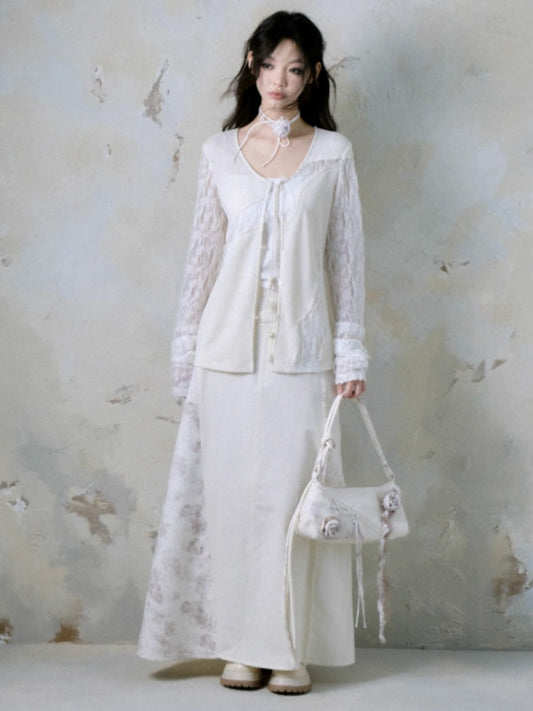 A-line Irregular Raw Edge Printed Splicing Long Skirt【s0000004382】