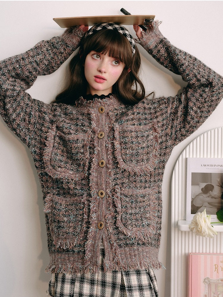 Knitted Fringe Cardigan Jacket With Stole ＆ Long Skirt【s0000003854】