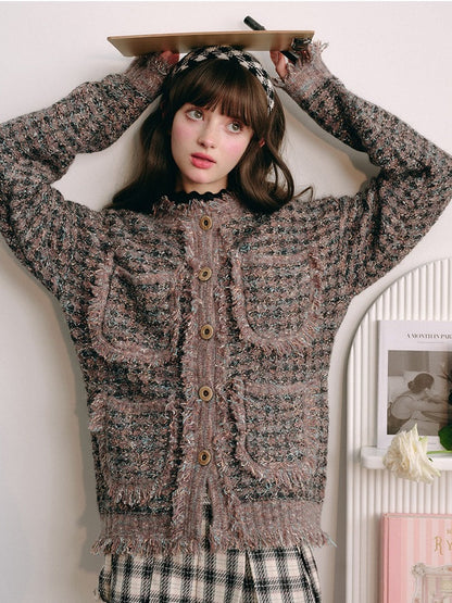 Knitted Fringe Cardigan Jacket With Stole ＆ Long Skirt【s0000003854】