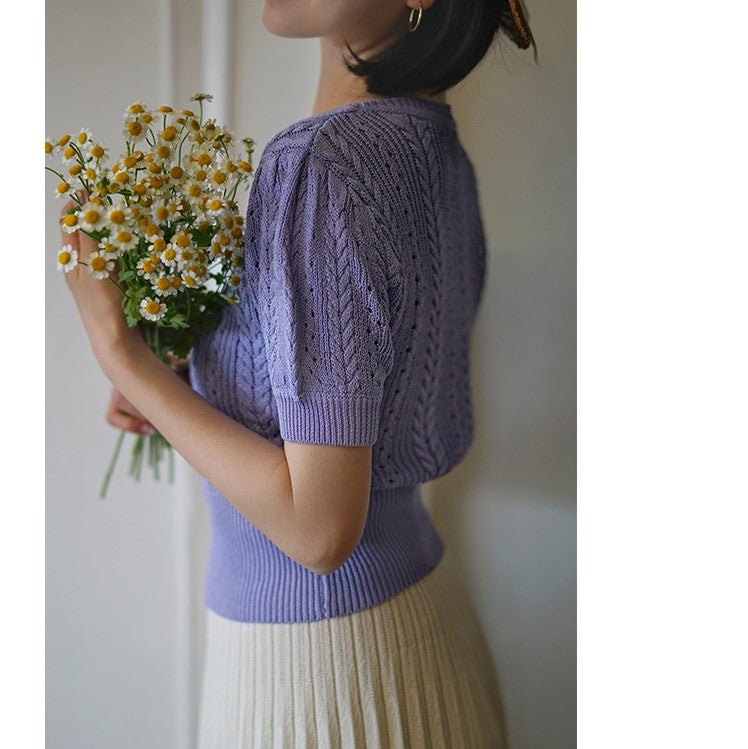 Chrysanthemum flower knit blouse