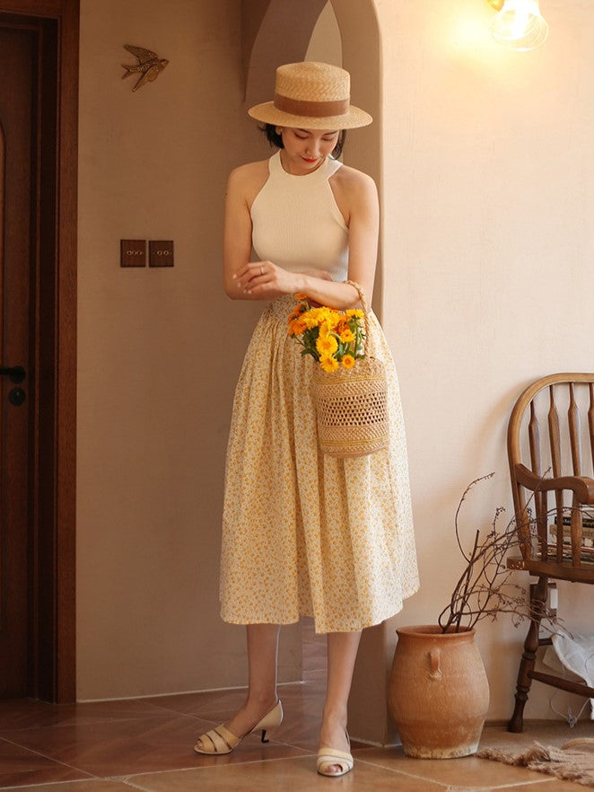 Wisteria yellow bouquet french retro skirt