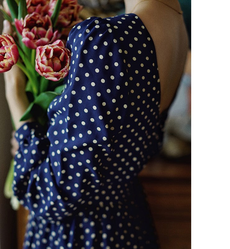 Lapis navy blue polka dot vintage dress