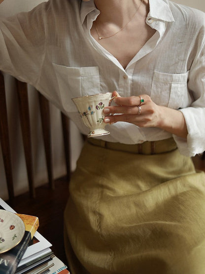 Black tea classical linen skirt