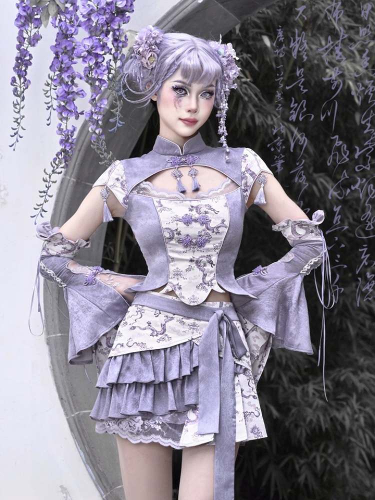 Dragon Pattern Lotus Sleeve China Tops【s0000009037】