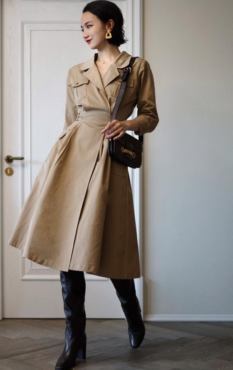 Western vintage khaki trench coat